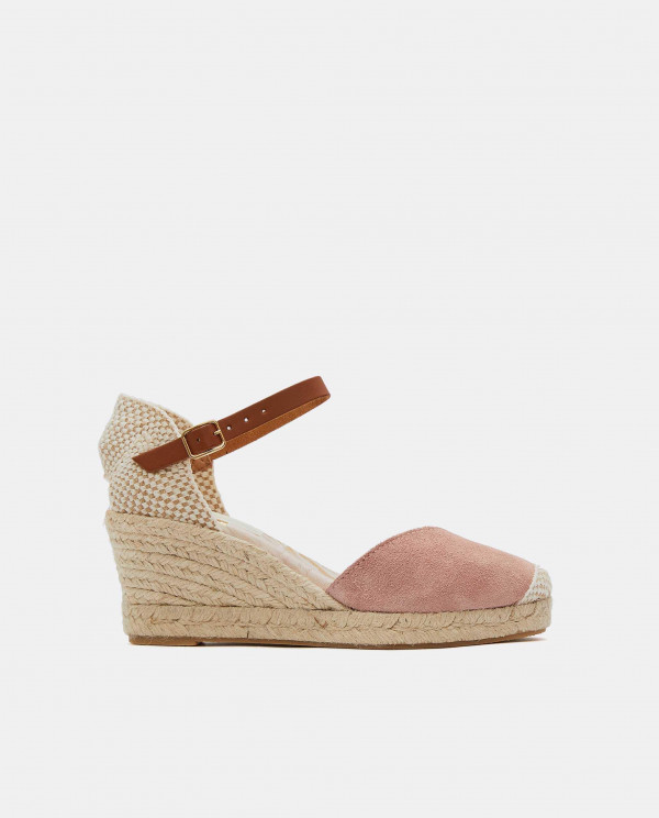 JUTE WEDGE WITH PALM PINK SUEDE BRACELET