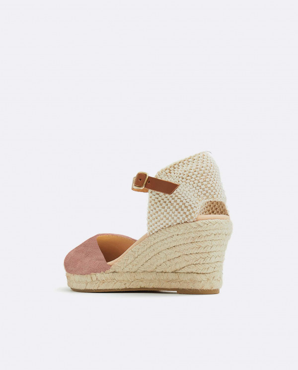 JUTE WEDGE WITH PALM PINK SUEDE BRACELET