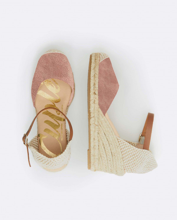 JUTE WEDGE WITH PALM PINK SUEDE BRACELET