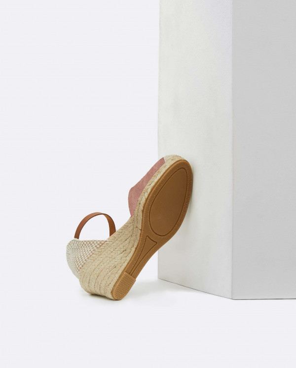 JUTE WEDGE WITH PALM PINK SUEDE BRACELET