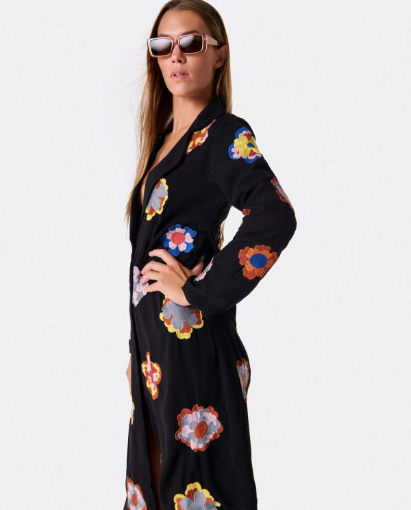 LONG EMBROIDERED COTTON JACKET WITH...