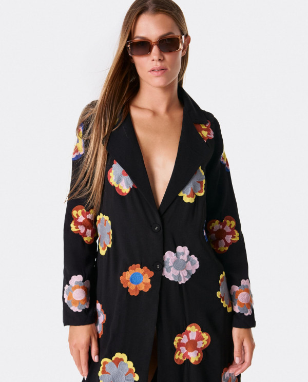 LONG EMBROIDERED COTTON JACKET WITH...