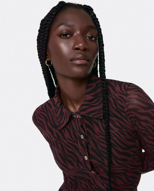 BURGUNDY ZEBRA TULLE POLO DRESS