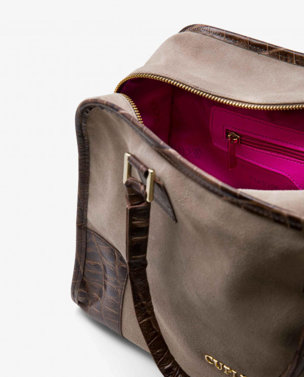 GRAY SUEDE RECTANGULAR BAG