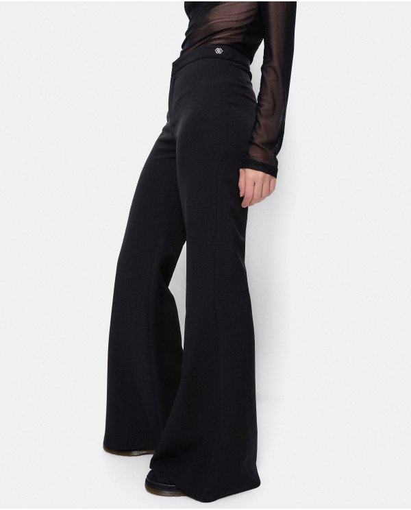 BLACK DOUBLE FABRIC BELL PANTS